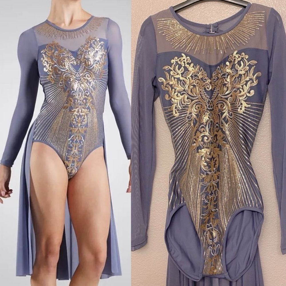 WEISSMAN Elite solo Dance costume slate blue Radiant Sequin Mesh Dress D11490 SA